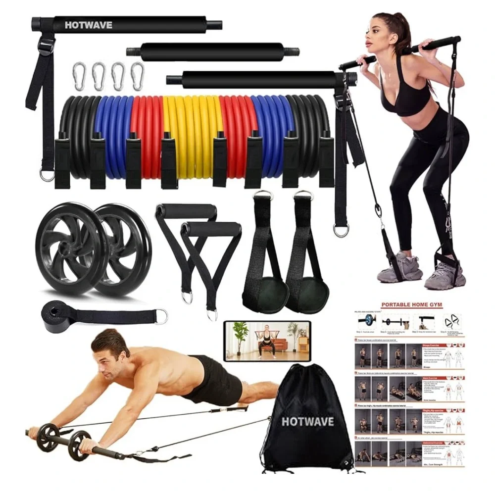 🛍️New HOTWAVE Pilates Bar Exercise System Portable Kit Workout Equipment NIB - Picture 2 of 6